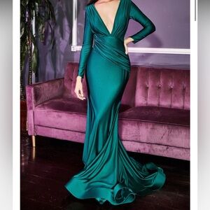 Green Long Sleeve Evening Dress- Cinderella Divine